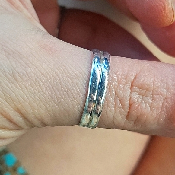 Sterling silver 925 sz 8 1/2 turquoise black onyx spin ring w/ a double row band - Picture 6 of 9